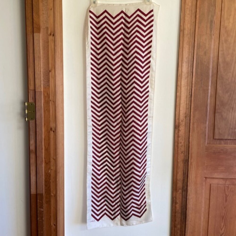 ECHO Cream Red Herringbone Oblong Vintage Scarf - Picture 5 of 12